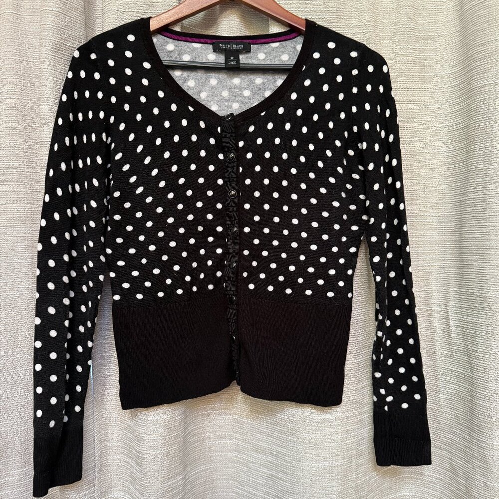 White House Black Market Polka Dot Cardigan Size M - Black & White Button Front
